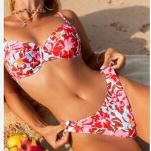 ROMWE Red & White Floral Bikini Sz S (2-4)